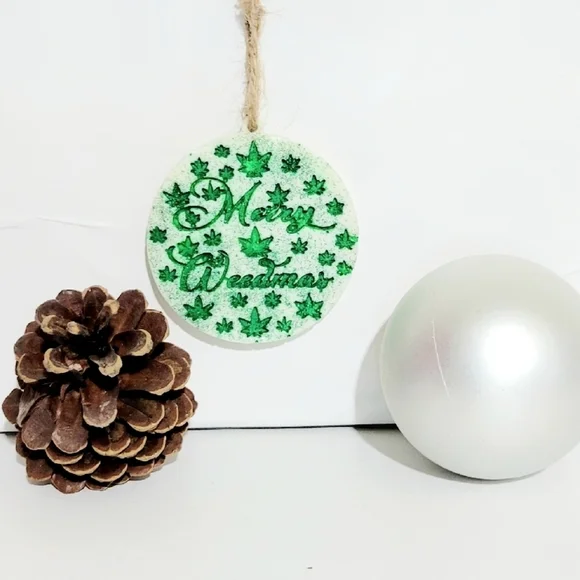 Merry Weedmas Green and White Hand Holiday Ornament - Picture 3 of 5